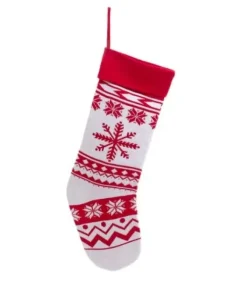 Bas de Noël 20 pouces rouge et blanc avec flocon
