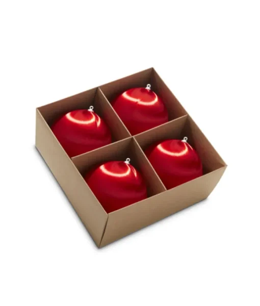 Boîte de boules 4 pouces rouges satinées, 4 par boîte