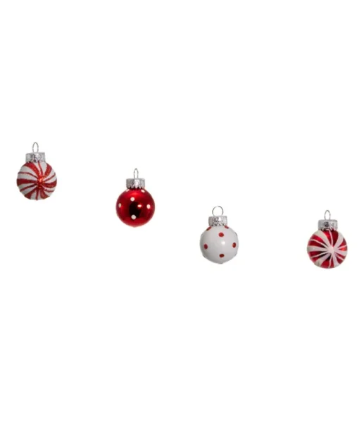 Boules en verre miniatures rouges et blanches.