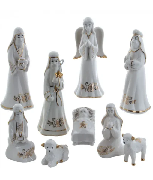 Décor de table. Ensemble de nativité or et blanc