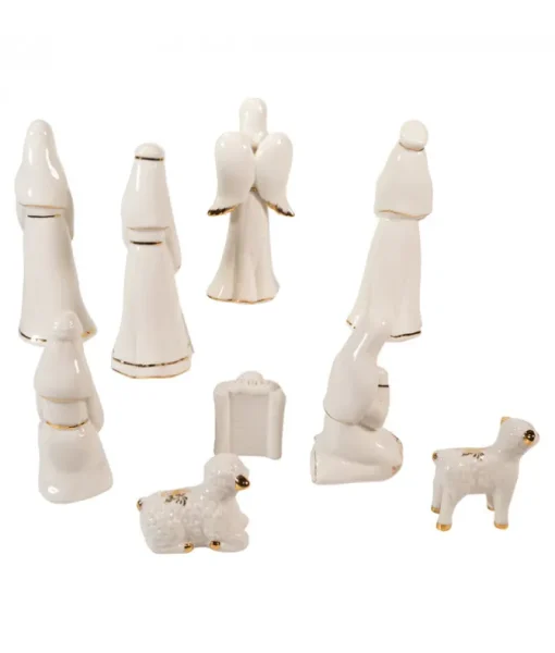 Décor de table. Ensemble de nativité or et blanc