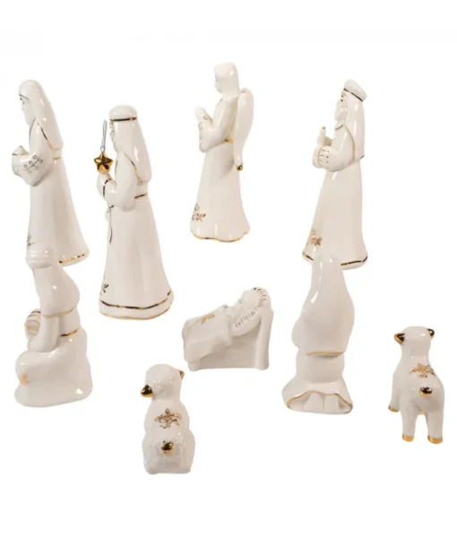 Décor de table. Ensemble de nativité or et blanc