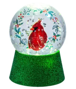 Décor de table, mini dôme à eau, lumière LED, cardinal avec design de houx