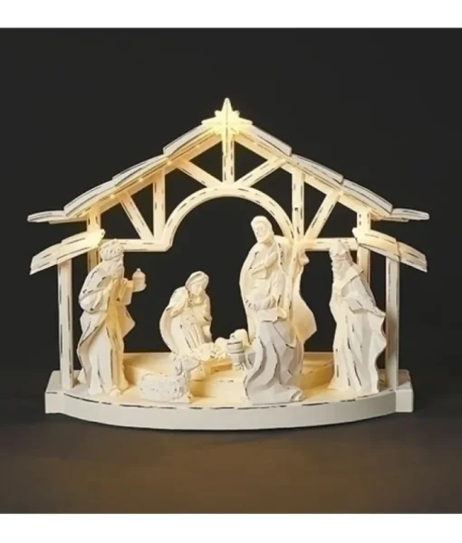 Décoration de table, crèche illuminée, style rustique