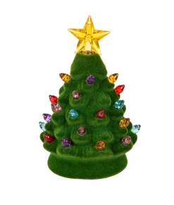 Décoration de table, sapin de Noël floqué éclairé par des LED
