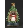 Lanterne d'eau illuminé en forme d'arbre, avec bonhomme de neige et cardinal