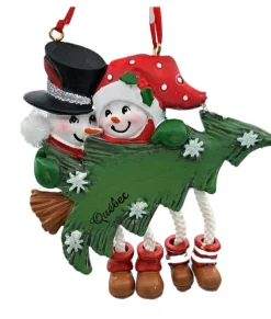 M. & Mme Bonhomme de neige, avec sapin de Noël