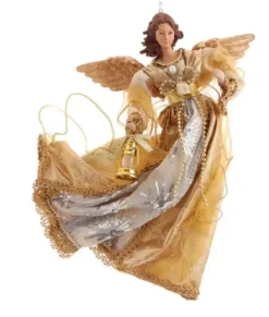 Ornement, ange volant avec des robes dorées