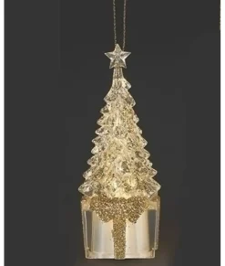 Ornement, arbre de Noël en paillettes dorées