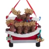Ornement avec cloches, camionnette rouge avec famille d'orignaux et sapin de Noël