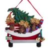 Ornement avec cloches, camionnette rouge avec 3 orignaux et sapin de Noël