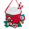 Ornement avec grelots, mug de chocolat chaud