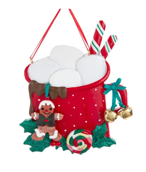 Ornement avec grelots, mug de chocolat chaud