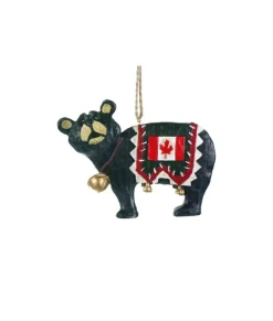 Ornement, avec mini clochette, ours noir avec drapeau canadien
