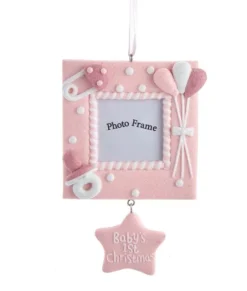 Ornement «Baby's 1st Christmas» cadre photo rose
