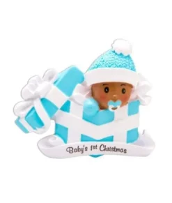 Ornement bébé garçon Baby's First Christmas dans un cadeau