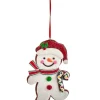 Ornement, biscuit au pain d’épice, bonhomme de neige avec chapeau de Père Noël