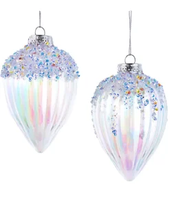 Ornement, boule de fleuron en verre, paillettes argentées et colorées