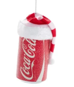 Ornement, canette de Coca Cola givrée avec tuque festive
