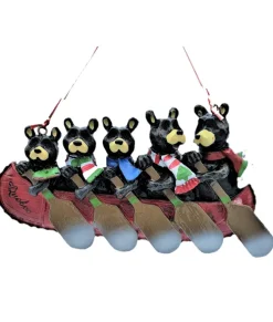 Ornement, canoe avec famille de 5 ours