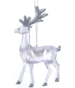 Ornement, cerf en acrylique transparent, avec bois et queue scintillants