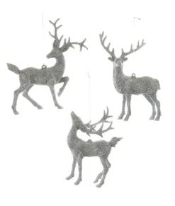 Ornement, cerf majestueux à paillettes argentées