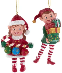Ornement, "Chapeau rouge", Madame Lutin avec canne en bonbon décorée