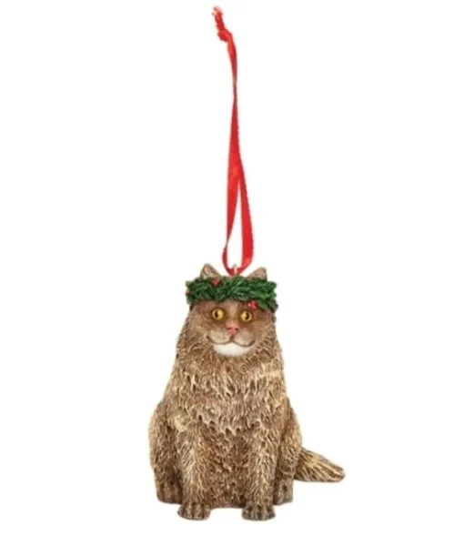 Ornement, chat avec couronne de Noël