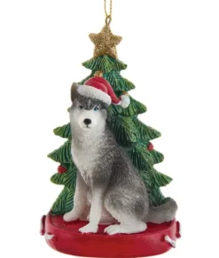 Ornement de Husky sibérien avec sapin