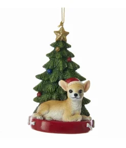 Ornement de sapin personnalisable, chihuahua avec arbre de Noël, en résine