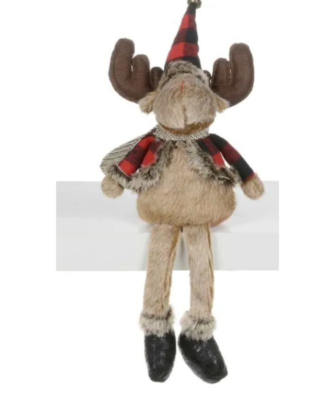 Ornement d'étagère, orignal, avec veste rouge et noire.