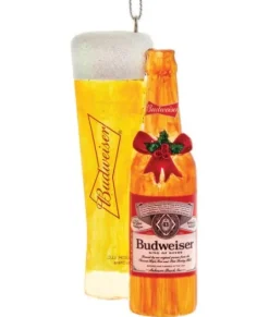 Ornement en résine, Grand verre de Budweiser avec bouteille