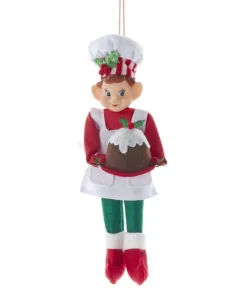 Ornement en tissu, lutin cuisinier avec pudding de Noël