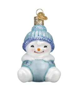 Ornement en verre, bébé bonhomme de neige en bleu