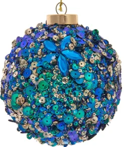 Ornement en verre, boule à paillettes paon