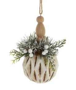 Ornement en verre, boule de bois antique
