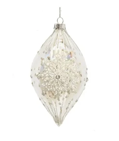 Ornement en verre fleuron, motif flocon de neige, 80 mm