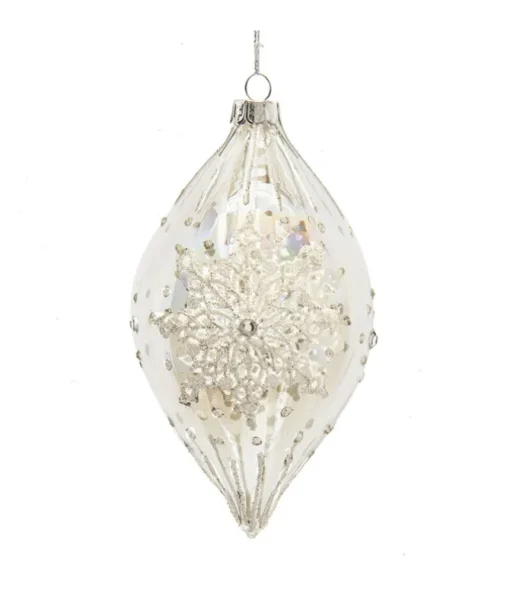 Ornement en verre fleuron, motif flocon de neige, 80 mm