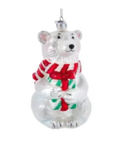 Ornement en verre, ours polaire avec cadeau de Noël.