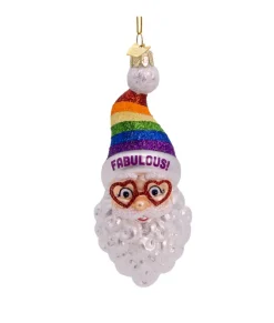 Ornement en verre, Père Noël avec chapeau arc-en-ciel