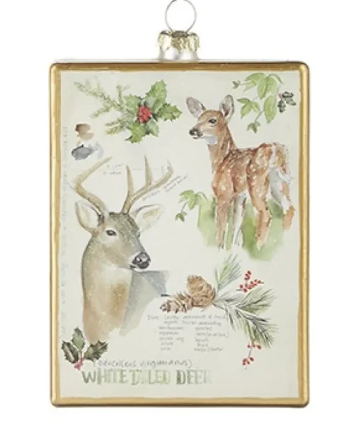 Ornement en verre rectangulaire, avec affiche pour cerf de Virginie.