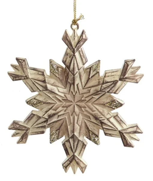 Ornement, flocon de neige doré avec paillettes