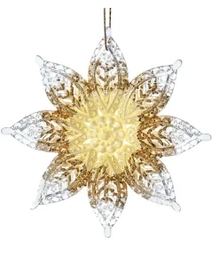 Ornement, flocon de neige acrylique transparent avec des accents dorés
