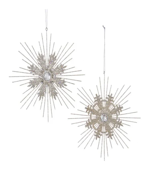 Ornement, flocon de neige en métal scintillant, 7,5"