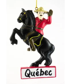 Ornement, gendarme de la GRC à cheval saluant, souvenir de Québec