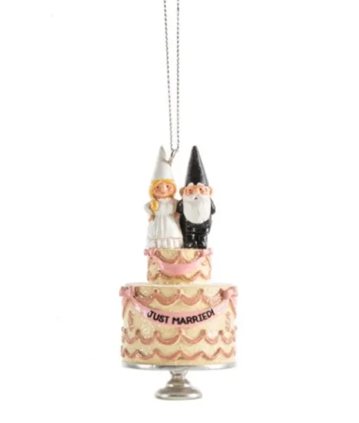 Ornement, gâteau de mariage avec des gnomes.