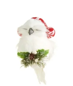 Ornement, hibou endormi avec chapeau de laine.