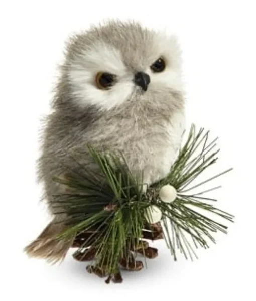 Ornement, Hibou gris avec pomme de pin
