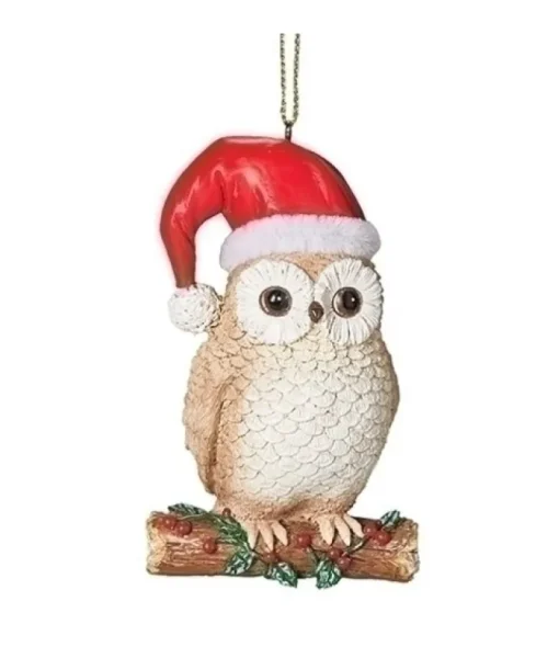 Ornement, Hibou vigilant avec chapeau de Père Noël