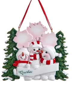 Ornement, La famille des bonhommes de neige, avec sapin de Noël